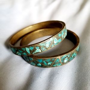 Vintage Turquoise Brass Bangle India